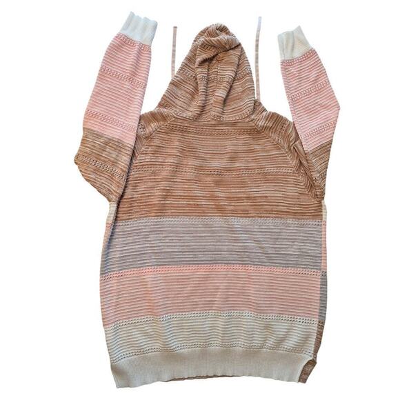 Womens L Hoodie, lightweight Heathered Brown/White/Pink/Gray stripe - Picture 4 of 7